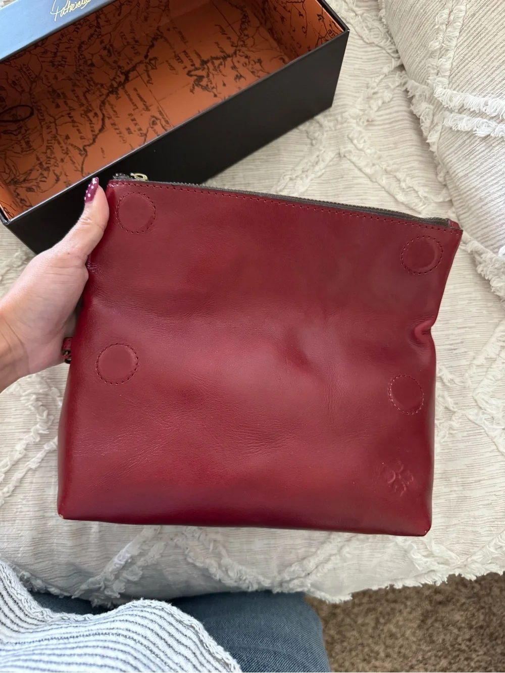 Patricia Nash Burgundy Embossed Leather Fold-Over Wristlet Clutch